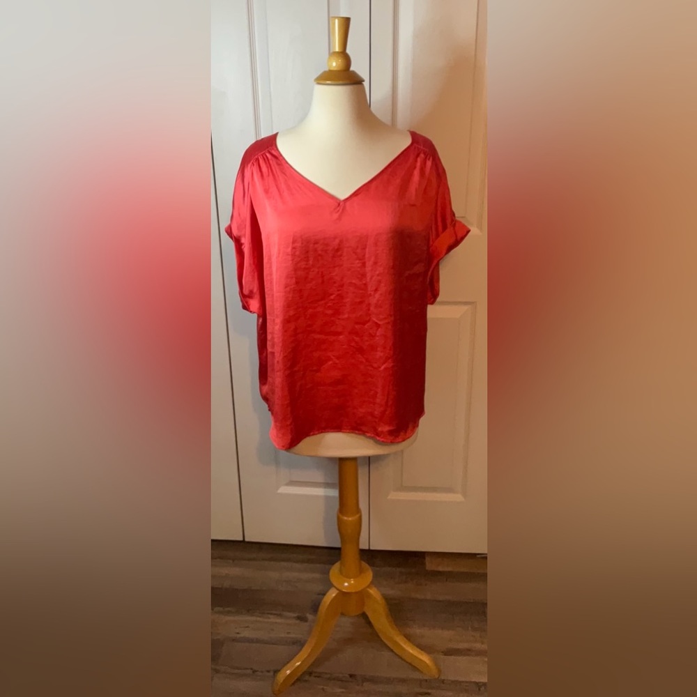 Catherine Malandrino Satin Spice Coral‎ Blouse Top Size XL